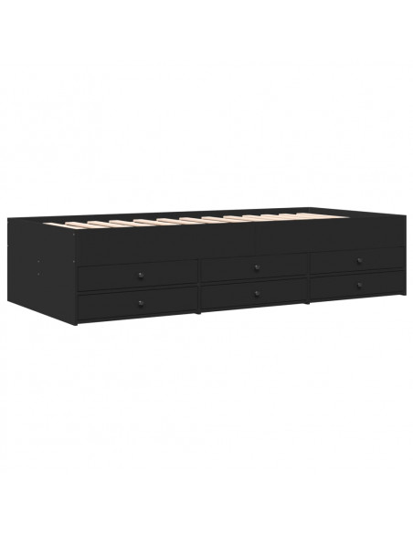 Divano Letto con Cassetti Nero 90x190 cm in Legno Multistrato