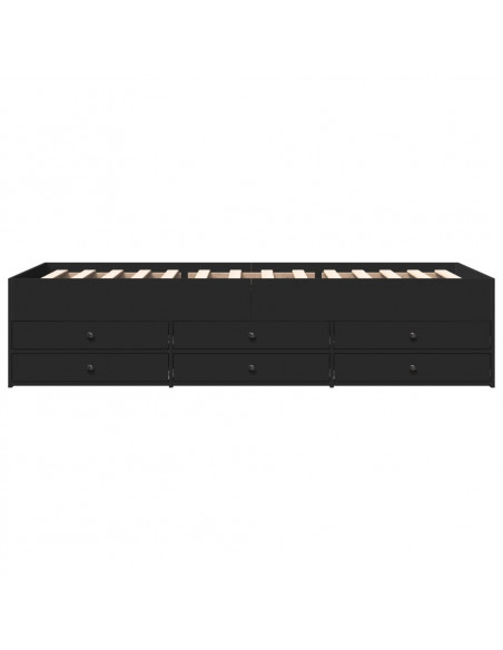 Divano Letto con Cassetti Nero 90x190 cm in Legno Multistrato