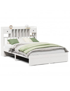 Letto Libreria senza Materasso Bianco 140x190 cm Legno di Pino 2