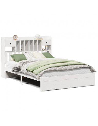 Letto Libreria senza Materasso Bianco 140x190 cm Legno di Pino