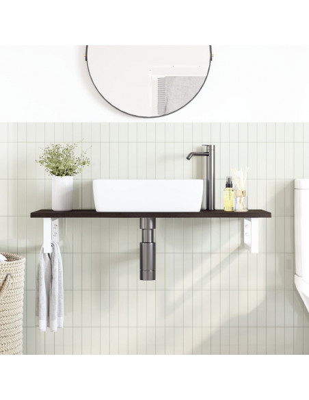 Ripiano a Parete per Lavabo in Acciaio e Massello di Rovere