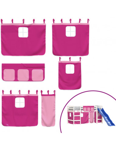 Letto a Soppalco con Tende Bambini Rosa 90x190 cm Massello Pino