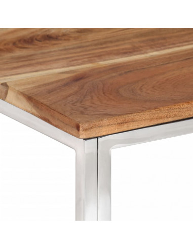 Tavolino da Salotto Argento in Acciaio Inox e Massello d'Acacia