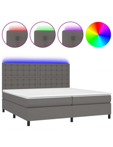 Giroletto Molle con Materasso e LED Grigio 200x200cm Similpelle