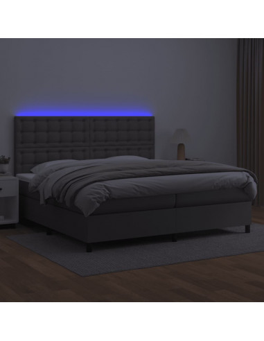 Giroletto Molle con Materasso e LED Grigio 200x200cm Similpelle