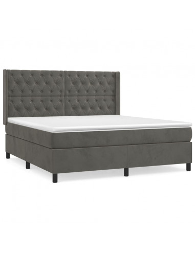 Giroletto a Molle con Materasso Grigio Scuro 160x200 cm Velluto