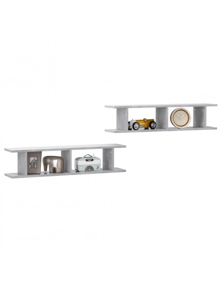 Mensole Parete 2pz Grigio Cemento 90x18x20 cm Legno Multistrato