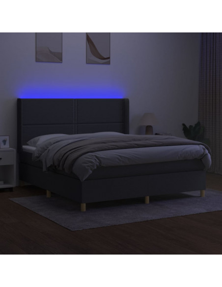 Letto a Molle Materasso e LED Grigio Scuro 180x200cm in Tessuto