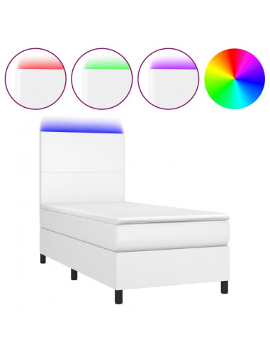 Giroletto Molle con Materasso e LED Bianco 90x190 cm Similpelle
