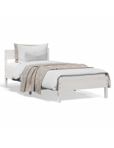 Giroletto con Testiera Bianco 90x190 cm Legno Massello di Pino 2