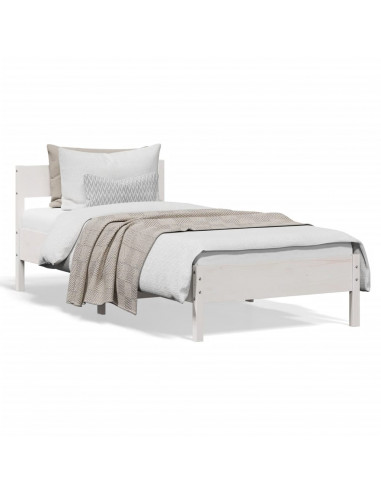 Giroletto con Testiera Bianco 90x190 cm Legno Massello di Pino