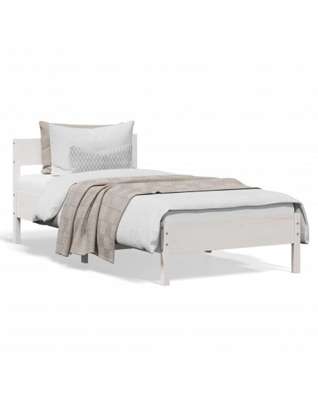 Giroletto con Testiera Bianco 90x190 cm Legno Massello di Pino