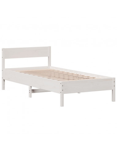 Giroletto con Testiera Bianco 90x190 cm Legno Massello di Pino