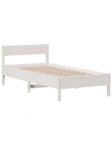 Giroletto con Testiera Bianco 90x190 cm Legno Massello di Pino