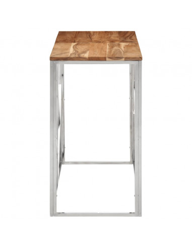 Tavolino da Salotto Argento in Acciaio Inox e Massello d'Acacia