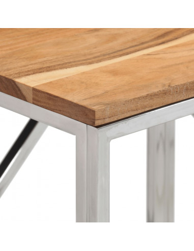 Tavolino da Salotto Argento in Acciaio Inox e Massello d'Acacia