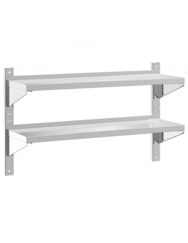 Mensola Muro 2 Ripiani 100x30x60cm Argento Acciaio Inossidabile