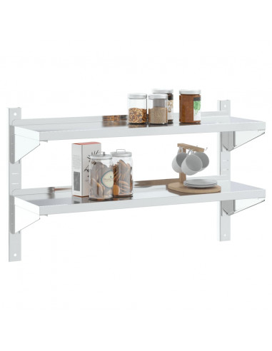 Mensola Muro 2 Ripiani 100x30x60cm Argento Acciaio Inossidabile