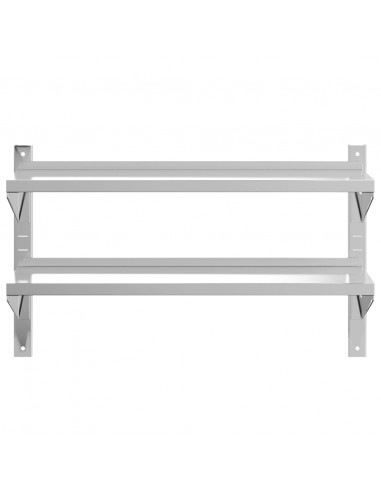Mensola Muro 2 Ripiani 100x30x60cm Argento Acciaio Inossidabile