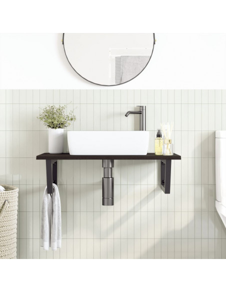 Ripiano a Parete per Lavabo in Acciaio e Massello di Rovere