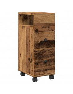 Mobile da Bagno Stretto con Ruote Legno Vecchio in Truciolato 2