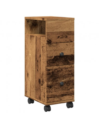 Mobile da Bagno Stretto con Ruote Legno Vecchio in Truciolato