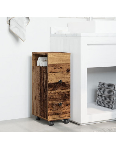 Mobile da Bagno Stretto con Ruote Legno Vecchio in Truciolato