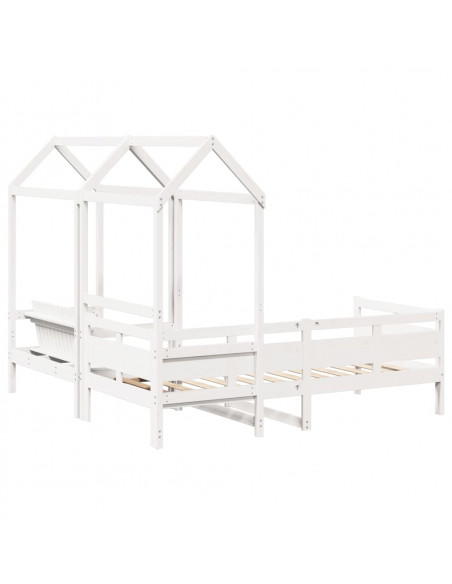 Set Dormeuse e Panca con Tetto Bianco 90x200cm Massello Pino