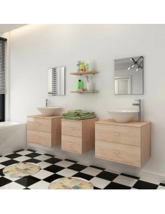 Set Mobili da Bagno con Lavabo 7 pz Beige 2