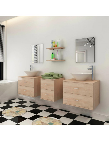 Set Mobili da Bagno con Lavabo 7 pz Beige