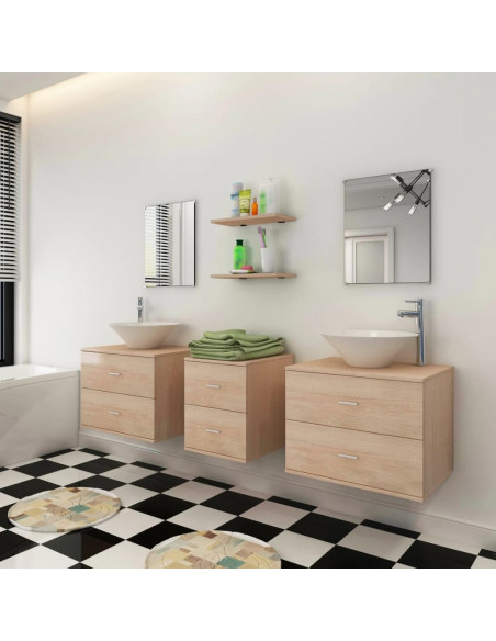 Set Mobili da Bagno con Lavabo 7 pz Beige