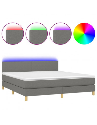 Letto a Molle Materasso e LED Grigio Scuro 180x200cm in Tessuto