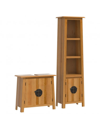 Set Mobili da Bagno 2 pz in Legno Massello di Pino