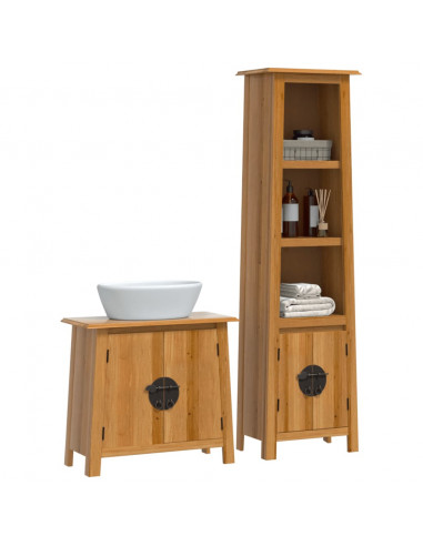 Set Mobili da Bagno 2 pz in Legno Massello di Pino