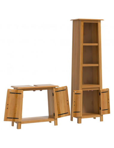 Set Mobili da Bagno 2 pz in Legno Massello di Pino