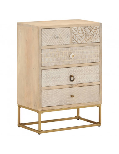 Cassettiera 55x30x76 cm in Legno Massello di Mango e Ferro