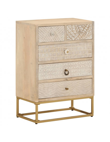 Cassettiera 55x30x76 cm in Legno Massello di Mango e Ferro