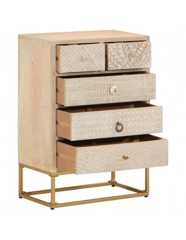 Cassettiera 55x30x76 cm in Legno Massello di Mango e Ferro