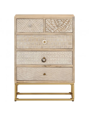 Cassettiera 55x30x76 cm in Legno Massello di Mango e Ferro