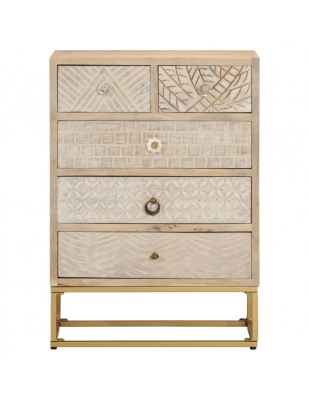 Cassettiera 55x30x76 cm in Legno Massello di Mango e Ferro