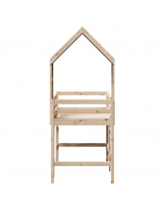 Letto Soppalco con Scala e Tetto 80x200 cm Legno Massello Pino 2