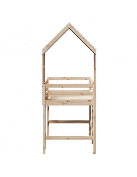 Letto Soppalco con Scala e Tetto 80x200 cm Legno Massello Pino