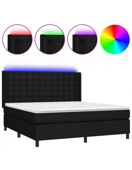 Letto a Molle con Materasso e LED Nero 160x200 cm in Tessuto
