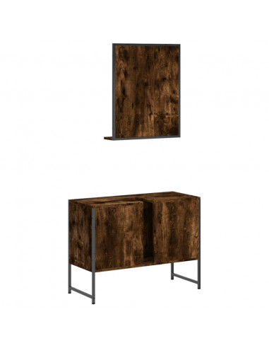 Set Mobili da Bagno 2 pz Rovere Fumo in Legno Multistrato