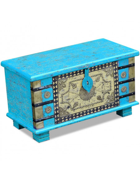 Baule Blu Legno di Mango 80x40x45 cm