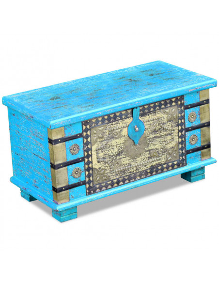 Baule Blu Legno di Mango 80x40x45 cm