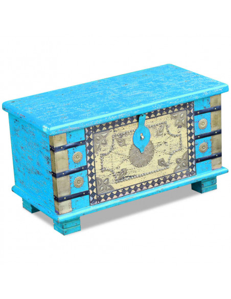 Baule Blu Legno di Mango 80x40x45 cm