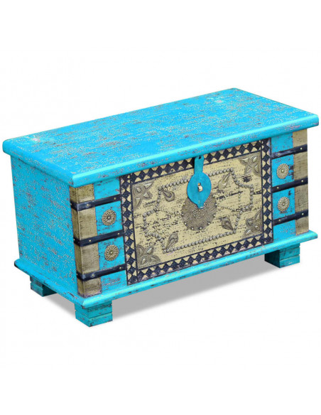 Baule Blu Legno di Mango 80x40x45 cm