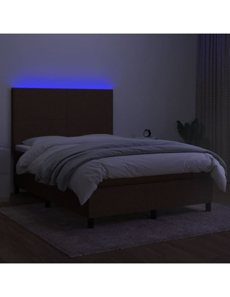 Letto a Molle Materasso e LED Marrone Scuro 140x200 cm Tessuto