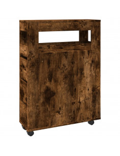 Mobile da Bagno Stretto con Ruote Rovere Fumo in Truciolato 2